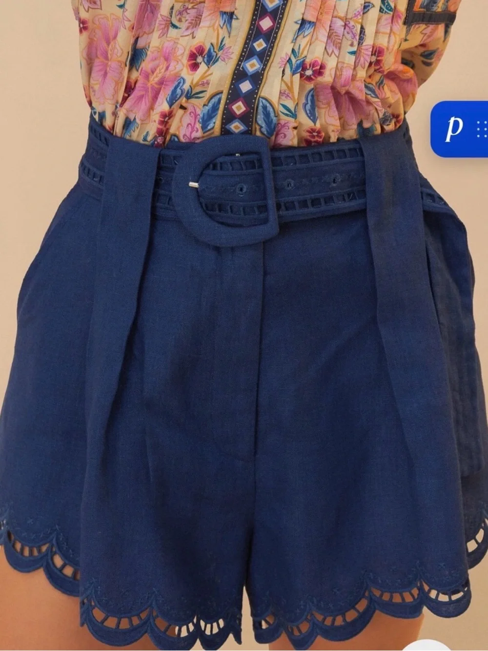 FARM Rio Richelieu lace detail linen shorts